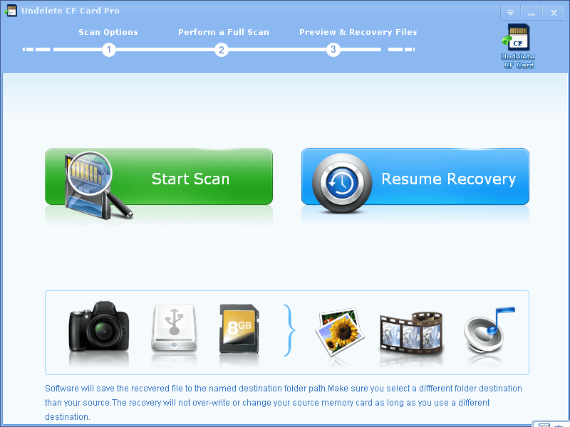 Main screen of Undelete SD Card Recovery Pro