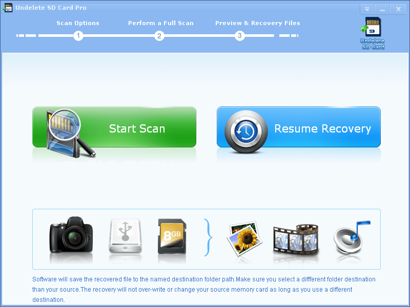 Main screen of Undelete SD Card Recovery Pro 