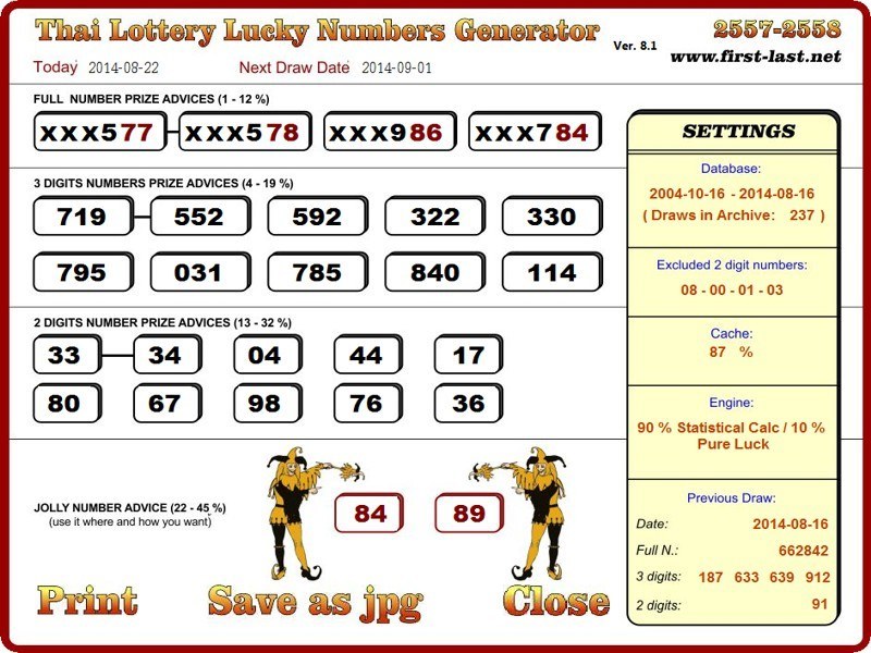 Thai lottery lucky numbers generator Main section