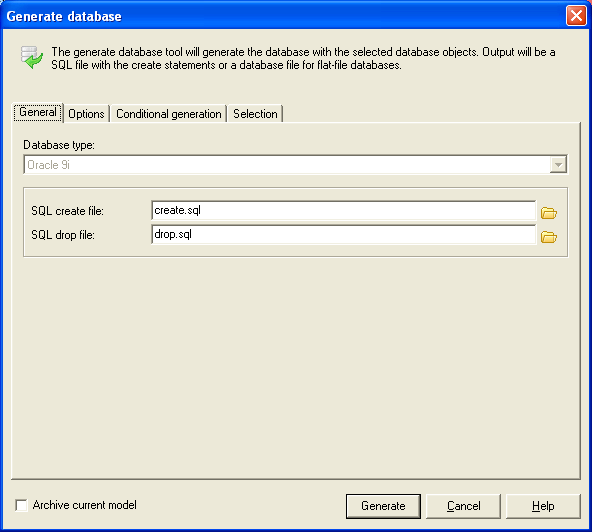 Generate Database Window