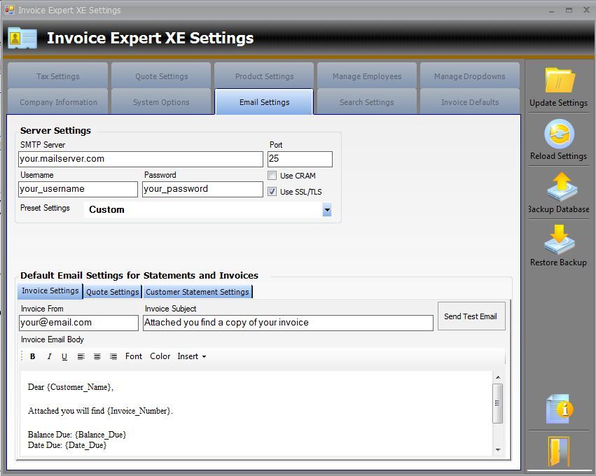 E-mail Settings for Statements and Invoices