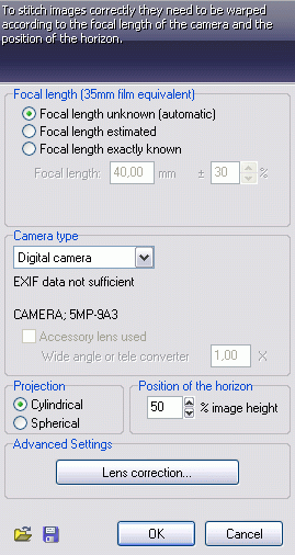 Focal length and horizon settings