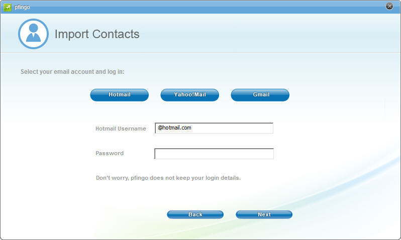 Import Contacts window