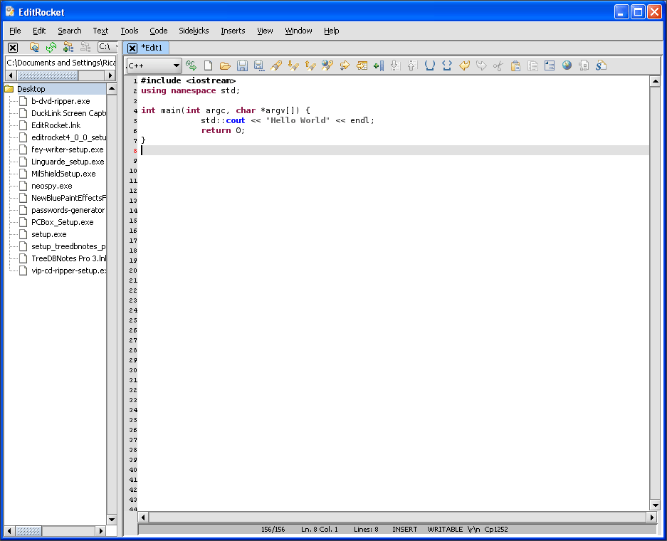 Main Window with Sample Code