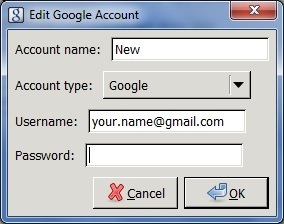 Edit Google Account dialog box