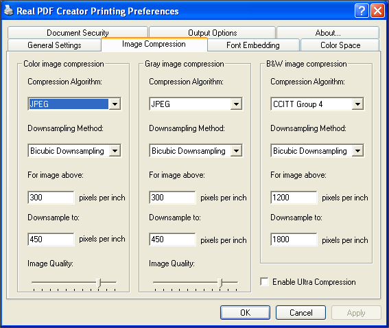 Image Compression Settings