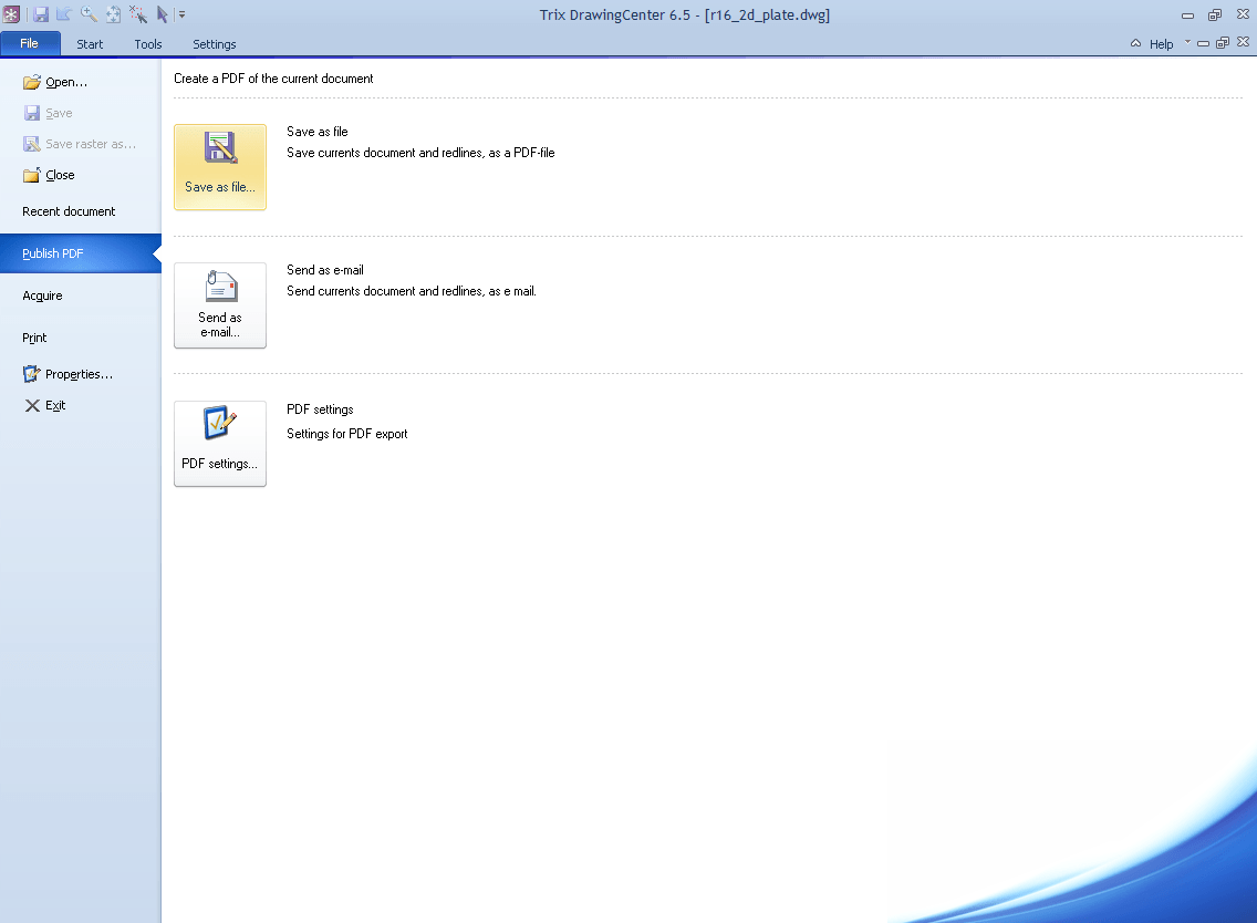 File Tab with Publish PDF Options