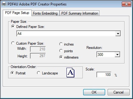 PDF Page Setup Tab