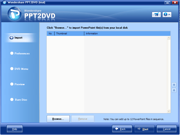 Import PPT files option.
