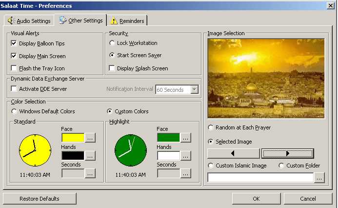 Salaat Time Customizable Settings