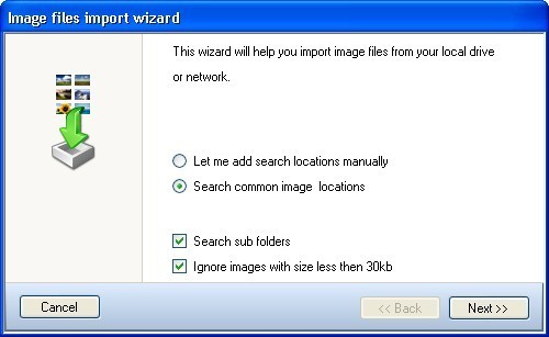 Image file import wizard window