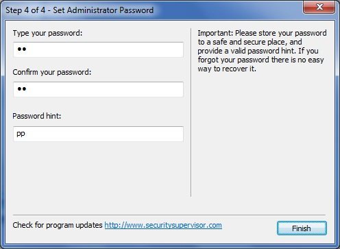 Set Administrator Password Screen