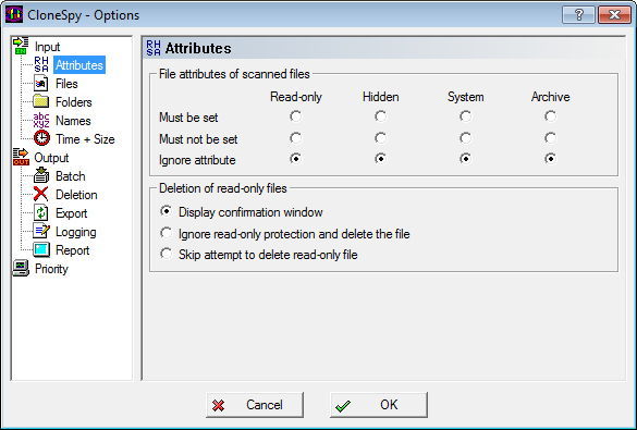 General Options - File Attribute Filters