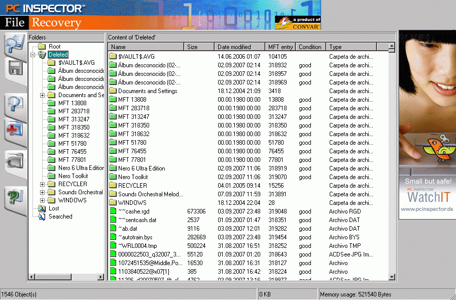 Deleted files window