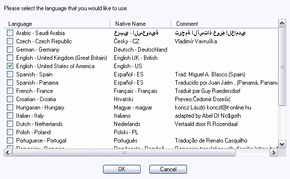 Language selection