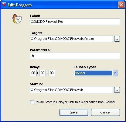 Edit programs setting window