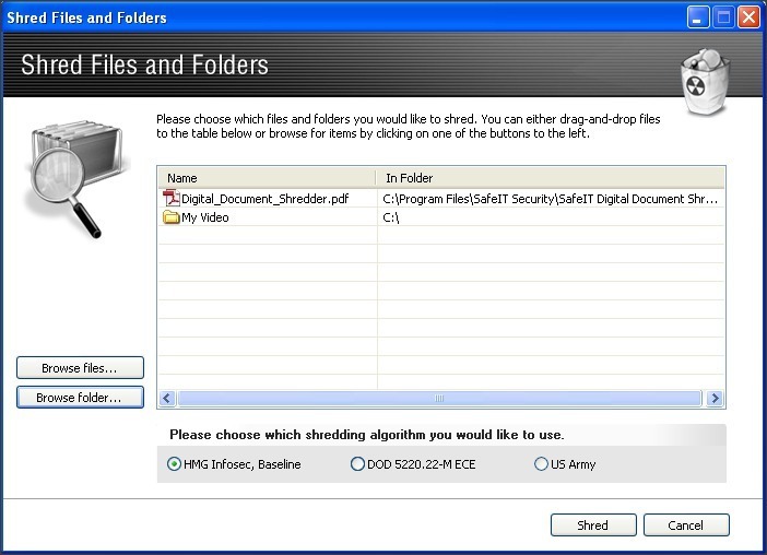 Shred Files and Folders Window