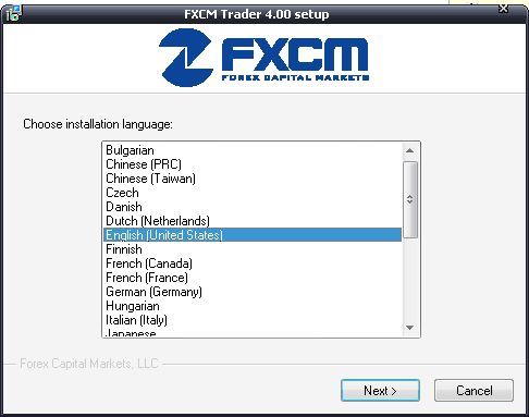 FXCM 4.0 choosing a language for setup