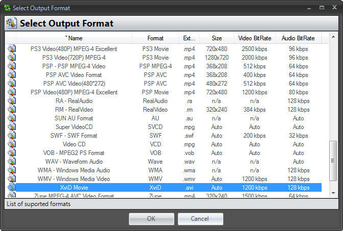 Select Output Format