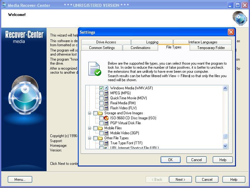 Welcome Window with Settings Dialog