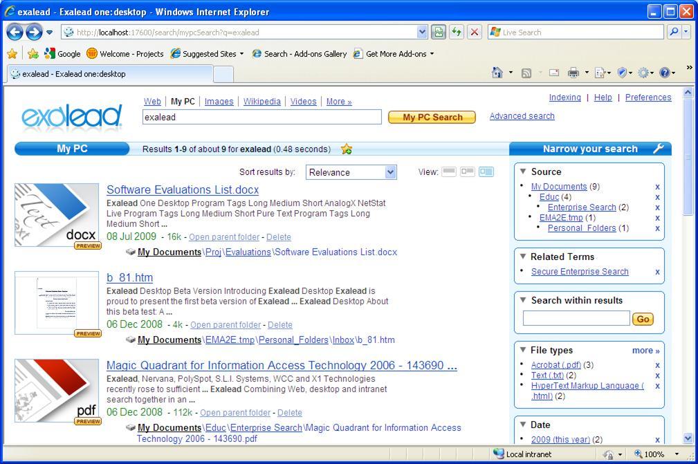 Search Results Window