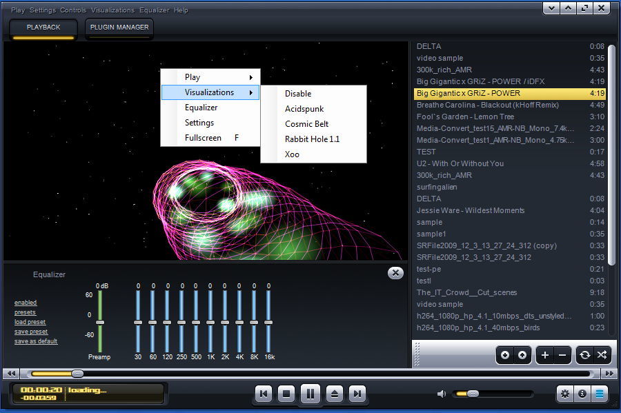 Audio Playback With Visualization Selection