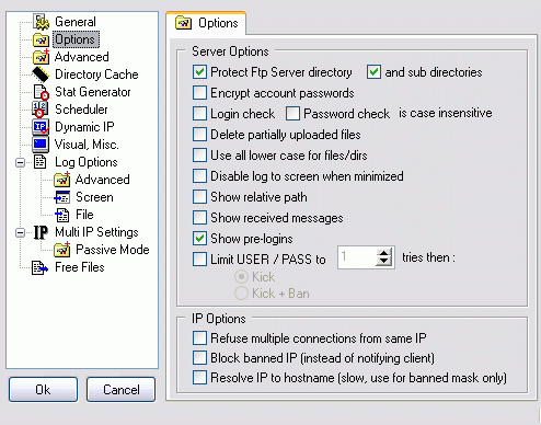 Options window