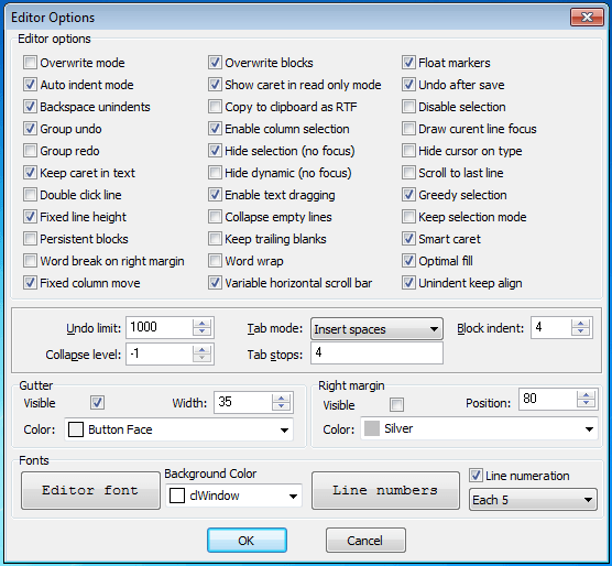 Available Editor Options