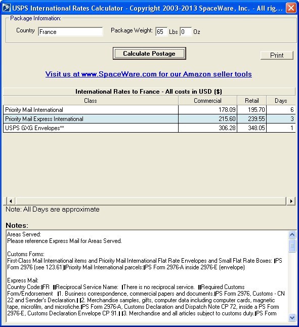 International Rates Window