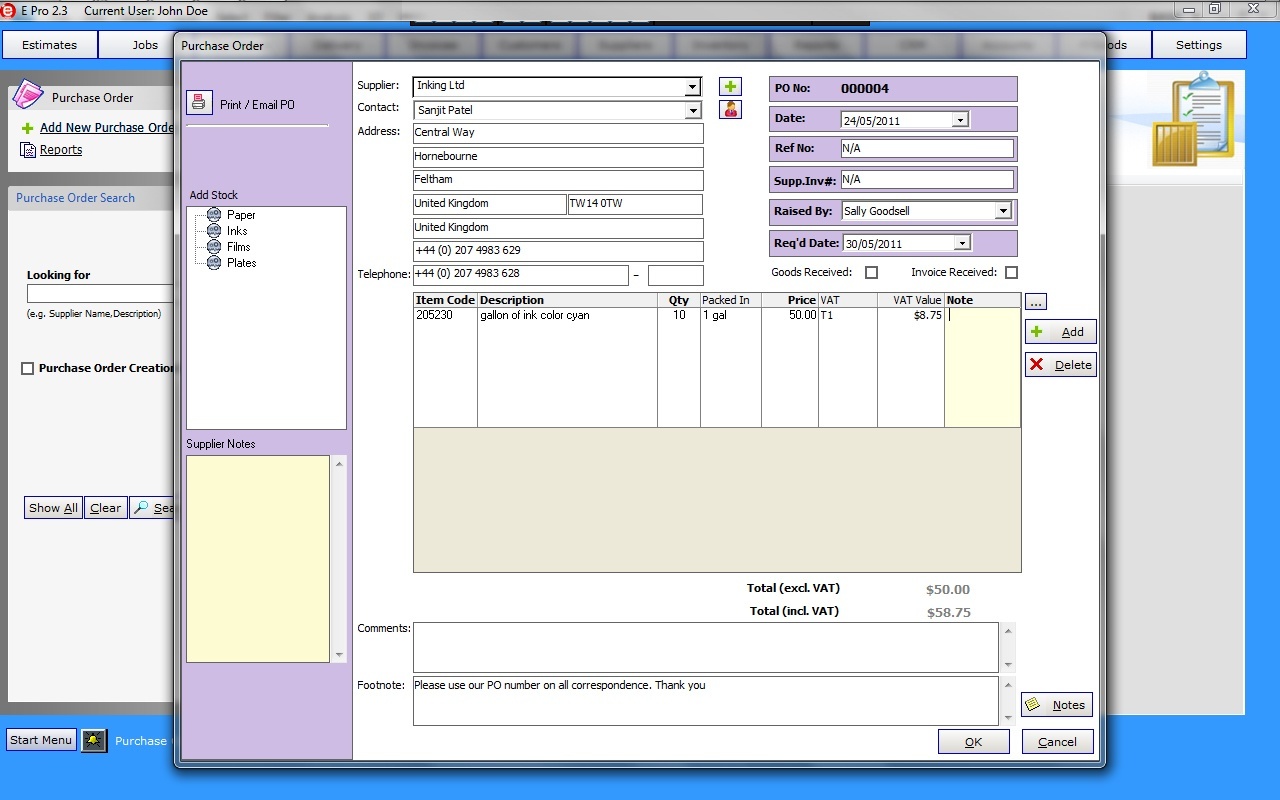Generate and print your own invoices and purchase orders