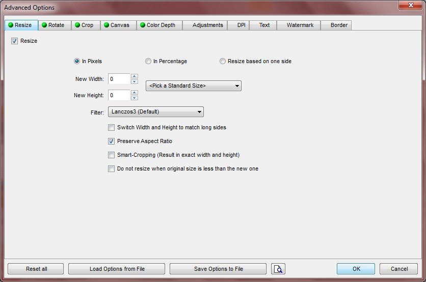 Advanced Resize Options