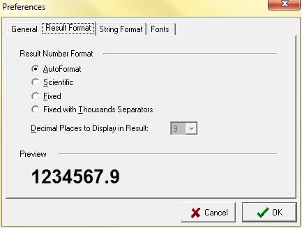 Preferences - Result Format
