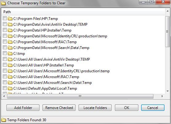 Select temporary folders