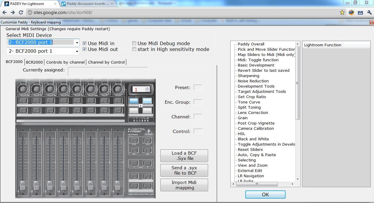 Paddy assigns sliders to a BCF2000 Midi controller