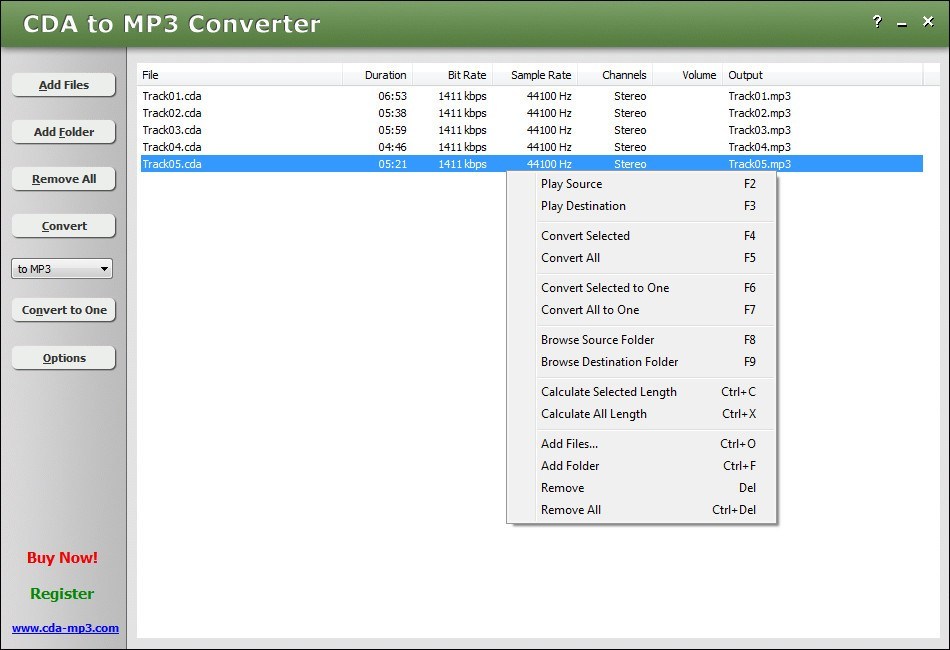 Context Menu in Main Window