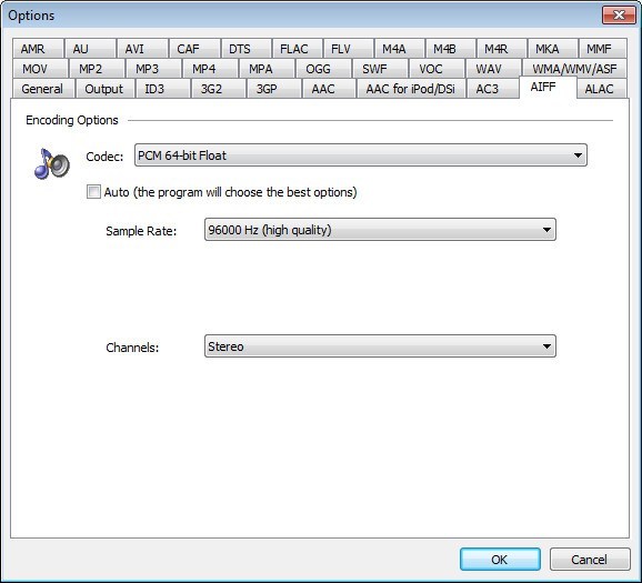 AIFF Output Settings