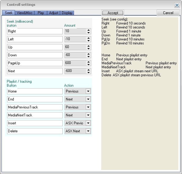 Control settings window