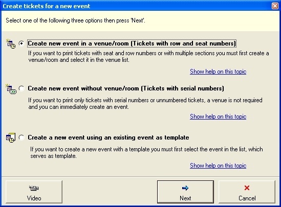 Create ticket for a new event