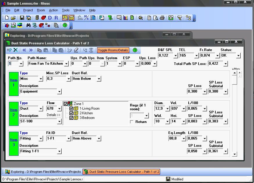 Duct static pressure loss calculator