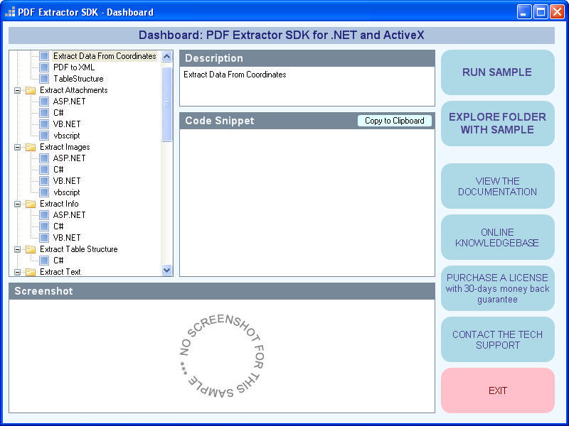 PDF Extractor SDK - Dashboard