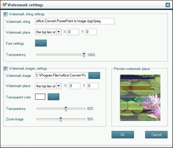 Watermark Settings Window