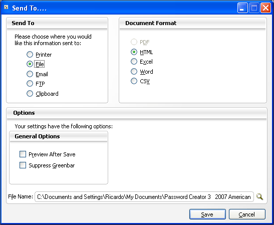 Output Destinations List