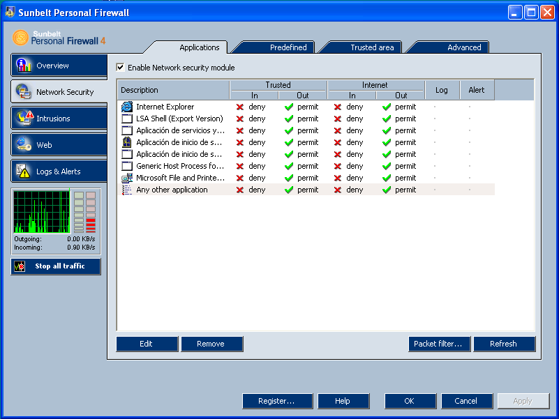 Network connection tab window