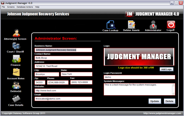 Admin Screen