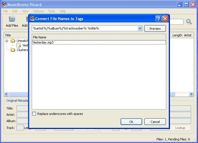 Convert files names to tags