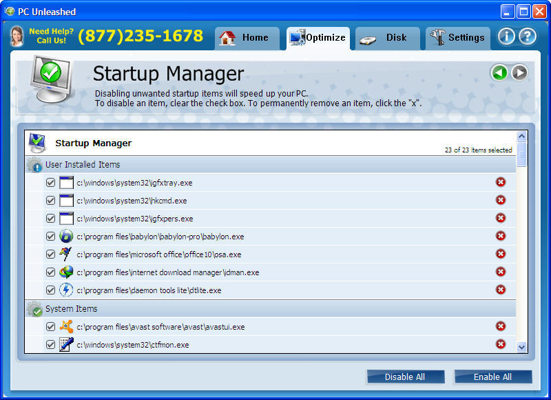 Startup Manager Window