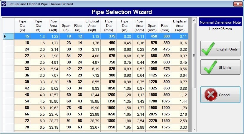 Pipe Selection Wizard