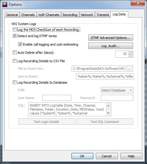 Log Data Settings