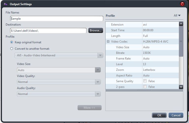 Video output parameters