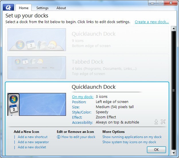 Create New Quicklaunch Dock